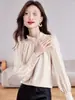 Camisa de Manga Larga con Diseño Estilo Francés para Mujer 2025 Otoño e Invierno Nuevo Estilo Cuello Alto Estilo Occidental Único Camisa Ajustada