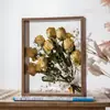 Marco de fotos de exhibición de pie para manualidades DIY transparente de doble cara con flores secas huecas, marco de fotos de almacenamiento de boletos de concierto con pintura hecha a mano tridimensional
