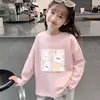 Camiseta de Algodão Puro para Crianças Primavera e Outono, Top Estiloso e Macio Estampado para Meninas, Camiseta Básica de Manga Longa para Meninos, Roupa Infantil