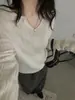 Nueva colección de principios de otoño de 2026: Suéter de punto de cuello en V, color liso, manga larga, corte ajustado y que estiliza la figura para mujer, de estilo coreano, con una mezcla de lana suave y cálida, perfecto para el invierno