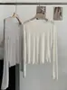 Camiseta de Manga Larga con Cuello Redondo y Volantes Omalai para Mujer, Top de Capa Base Ligeramente Transparente de Moda, Top Sencillo Estilo Coreano 6925