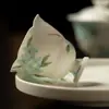 Taza de Té de Cerámica con Base Alta y Boca de Flor, Pintada a Mano con Sombra de Carpa Azul, Blanco Nieve Mate, Dinastías Tang y Song, Juego de Té Kung Fu, Taza de Té para el Hogar