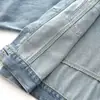 Fotos reales de chaqueta vaquera corta en stock para mujer, top azul vaquero holgado de otoño, prenda de abrigo
