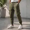Pantalones jogger de punto gofre para hombre, ropa de trabajo transfronteriza de comercio exterior europeo y americano, con cordón elástico y bolsillos, pantalones casuales