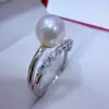 Anel de Pérola de Água Salgada Estilo Coreano com Zircônia, Uma Fileira, Anel Ajustável Moderno e Único, Joia de Acessório de Pérola DIY