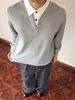 Camisa de dos piezas para hombre con sudadera de cuello polo, ropa exterior de alta gama para otoño, estilo americano 'old money', peso pesado