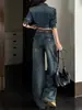 Jeans de trabajo estilo americano con pierna curva para mujer, nueva colección primavera/otoño, talla grande, tiro alto, corte holgado, pantalón largo de pierna ancha, adecuado para figuras tipo pera