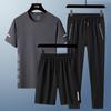 Traje Casual 2025 Verão Masculino Camiseta de Manga Curta Shorts Esportivos e Calças com Sensação de Gelo Elegante Casual Conjunto de Três Peças