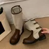 Botas Vaqueras Western de Hebilla Patchwork Retro para Mujer 2026 Nuevas Botas Cortas de Tobillo para Primavera Verano Tacón Grueso Botas de Montar