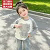 Nova Camiseta Patchwork com Lantejoulas Gato KT Manga Longa Camada Base Roupa Pai-Filho Estilo Coreano Casual Desenho Animado Top para Meninas