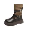 Hebilla de cinturón estilo europeo y americano, tacón grueso, botas tipo Martin para mujer, moda otoño 2026, botines de suela gruesa Melard