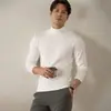 Camiseta Base Blanca de Cuello Alto Medio para Hombre, Algodón Puro, Corte Ajustado, Manga Larga, Camiseta de Cuello Medio para Hombre, Se Puede Usar por Fuera, Nuevo Modelo 2025
