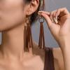 Pendientes bohemios retro de terciopelo con borlas y colgante turquesa irregular al azar para mujer, ideales para ir a fiestas y al trabajo.