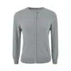 Moda Femenina Nueva Otoño 2026, Top Elegante, Cuello Redondo, Mangas Tres Cuartos, Cárdigan Básico de Punto de Botón Único