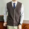 Cardigan de Botões Únicos Masculino Outono/Inverno Cor Sólida Tricô Colete Masculino Sem Mangas Lã Grossa