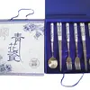Conjunto de louça de porcelana azul e branca estilo nacional conjunto de talheres de aço inoxidável conjunto de 4 peças conjunto de colher e hashi para quatro pessoas
