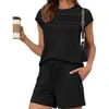 Conjunto de Dos Piezas Plisado Más Vendido de Amazon para Mujer, Conjunto Casual con Top de Manga Corta tipo Camiseta y Shorts con Cordón, Disponible para la Compra