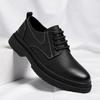 Sapatos masculinos de couro estilo britânico, cano baixo, cabeça redonda, cabeça grande, sola grossa, calçados casuais de couro, uma geração de cabelo, primavera de 2025