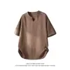 2026 Nuevo Estilo de Verano Camiseta de Manga Corta Holgada con Cuello en V de Lino Imitación Talla Grande Moda Casual Perezosa Delgada para Hombre