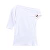 Primavera y Verano Slim Hombro Descubierto Manga Corta Moda Nueva Camisa Asimétrica Europea y Americana Plisada Transfronteriza Top Sexy