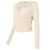 Traje de yoga con cuello en V cruzado para mujer, otoño e invierno, con capucha, corte ajustado, para entrenamiento de pilates, top deportivo, para correr, fitness, manga larga