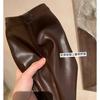 Botas de Couro de Vaca Estilo Novo com Salto Oculto de 4cm~ Bico Fashion em Formato de Manga, Botas de Equitação Slim de Couro Genuíno Abaixo do Joelho para Mulheres