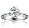 Anel de Seis Garras Feminino Elegante Simples Anel de Diamante de Seis Garras Anel de Noivado com Abertura Ajustável de 6mm