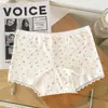 Ropa Interior Boxer Antibacteriana para Niñas 10A Floral Retro Dulce Lazo Algodón Puro Cómodo de Cintura Media que Cubre Cadera Boxer Briefs
