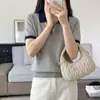 26 Verano Nuevo Estilo Algodón Puro Color de Contraste Tejido Manga Corta Cuello Camisero Estilo Coreano Bloque de Color Simple Versátil Moderno Top para Mujer