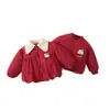 Chaqueta de algodón acolchada para bebé, engrosada y acolchada, cálido abrigo de algodón rojo para niñas, 120g, adecuada para bebés y niños pequeños, ropa exterior de otoño e invierno, estilo festivo