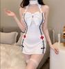 Conjunto de Lencería Sexy con Uniforme de Enfermera Ropa de Dormir Tentación para Realce de Busto Pequeño, No es Necesario Quitarse en la Cama
