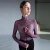 Invierno nuevo cuello alto malla camiseta base diseño plisado top ligeramente transparente nicho corte ajustado moderno camiseta interior