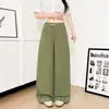 Calça Feminina de Algodão Escovado com Pernas Curvas e Largas, Nova Coleção Primavera/Outono, Cintura Alta, Caimento Solto e Drapeado, Estilo Americano Casual Preguiçoso, Calça de Moletom