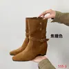 Botas de gamuza de estilo nuevo 2026, convertibles de dos vías, de media pantorrilla para mujer, con un diseño de hebilla de cinturón retro, estilo vaquero occidental y estilo de bota de caballero, modelo 555-3