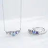 Conjunto de Collar y Anillo de Plata de Ley S925 Lujo Ligero con Circonita de Colores para Mujer, Conjunto Geométrico de Circonita de Nicho Ins de Alta Gama Exquisito para Mujer