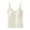 Chaleco térmico de encaje con cuello en V para otoño e invierno para mujer, con copas incorporadas, diseño sin costuras y efecto adelgazante