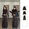 Conjunto otoñal de tres piezas para mujer Jimo: sudadera casual holgada de gran tamaño y pantalones