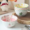 Tazón Ins de Aspecto Elevado Vajilla Creativa Espesado Anti-quemaduras Bol de Arroz Bol de Postre Dibujos Animados Lindo Popular Combinación de Tazones