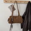 Bolsa Boston de Camurça Retrô Patchwork Colorido Grande Capacidade Bolsa de Mão Fashion Simples para o Dia a Dia Casual Bolsa Cilíndrica