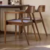 Silla de Comedor Hiroshima con Reposabrazos de Madera Maciza, Nogal Negro Norteamericano, Respaldo de Madera Natural Estilo Japonés Sencillo, Silla de Estudio Doméstica con Ensambles de Mortaja y Espiga