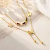 Colar clavícula com franja de zircônia e borboleta estilo vintage francês, elegante e luxuoso, pingente de coração e lua em camada dupla para mulheres