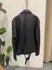 Chaqueta de cuero para motocicleta para hombre transfronteriza con cinturón en el dobladillo