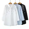 Camisa de Algodão Puro Primavera e Outono 2026 Tamanho Plus Size Feminino Cardigã Bordado Estilo Chinês Camisa de Manga Longa para Mulheres Plus Size Top Elegante 6605