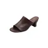 Sandalias de una pieza con tacón grueso de piel de vaca de primera capa para mujer, Mocasines de verano de cuero genuino con punta redonda y abierta de tacón medio para mujer