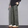 Calça de trabalho masculina de algodão estilo americano para o outono, apresentando um design retrô, minimalista e sofisticado com múltiplos bolsos e corte reto para um visual casual.