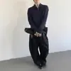 Tejido de punto con patrón de cáñamo, cuello Henry, color liso, para hombre, otoño e invierno, ajuste limpio, holgado, casual, estilo perezoso, estilo coreano, tejido de punto