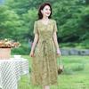 Vestido de Verano para Mamá 2025 Nuevo Vestido Midi para Mujeres de Mediana Edad y Mayores, a la Moda, Noble, de Manga Corta, Vestido Largo Entallado en la Cintura