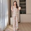 Terno de algodão de fio duplo, tamanho grande, pijama feminino, manga curta, calça, cardigan, macio, agradável à pele, solto, de alta qualidade, confortável, estilo nacional
