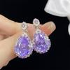 Flash Ice Flower Zircon Simulação Ametista Diamante Completo Luxo Anel Aberto Elegante Pingente Feminino Terno