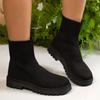 Botas de Cano Curto de Malha Respirável com Salto Grosso, Estilo Novo Outono e Inverno Europeu e Americano para Mulheres, Comércio Transfronteiriço, Tamanho Grande, Bico Redondo, Botas Meia Elásticas Desejo